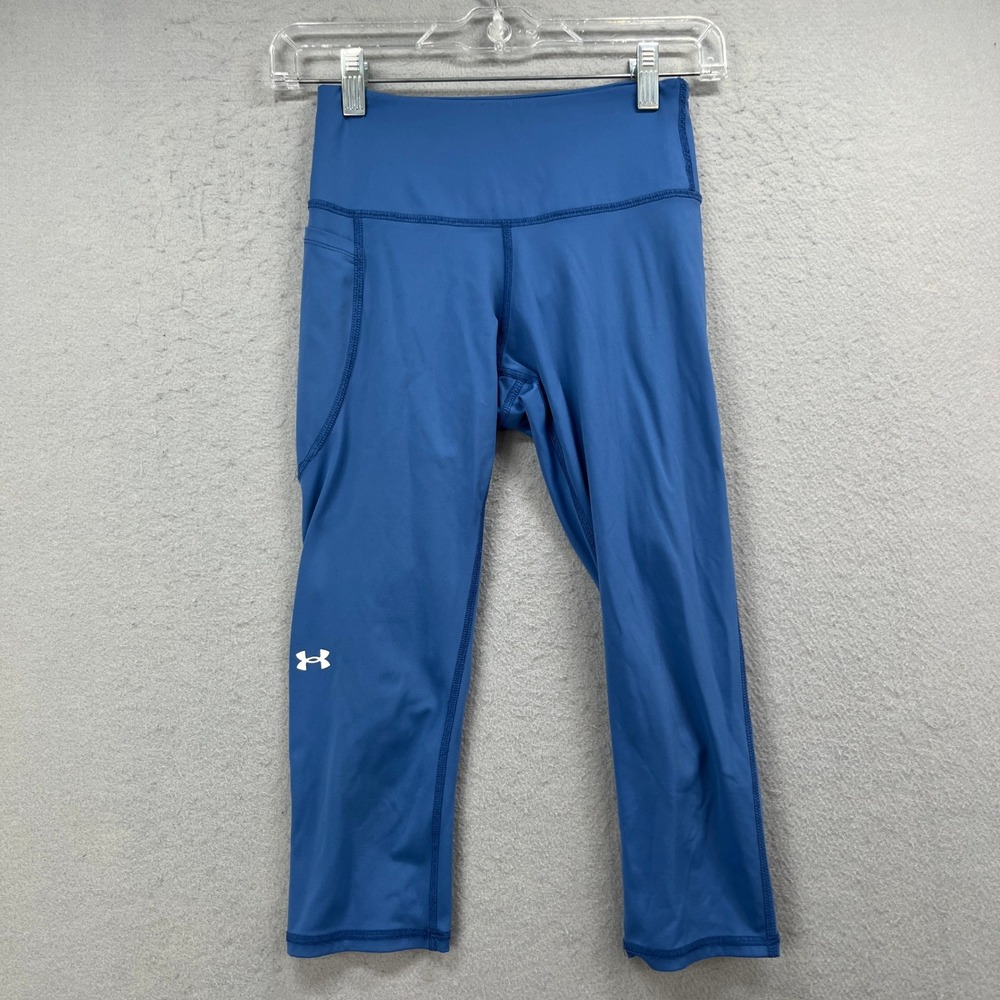 Under Armour Capri Leggings Womens Small Blue HeatGear Compression Yoga Active